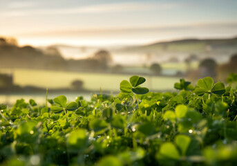 Patrick Day decorated shamrock leave copy space background for design Patrick Day discount sale post