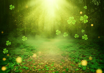 Fototapeta premium Shamrock St Patrick s Day copy space for your design St Patrick advertisement with shamrock leaves