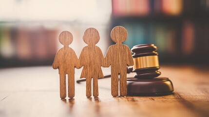Family law gavel standing with wooden family figures