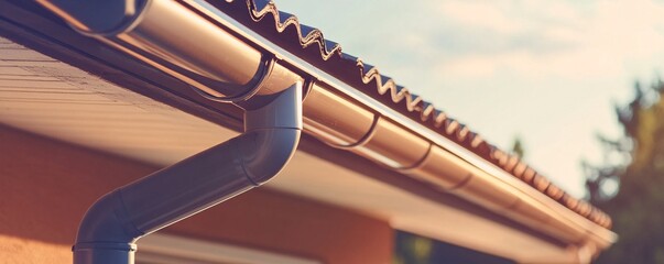 Rain gutter system protecting house from water damage