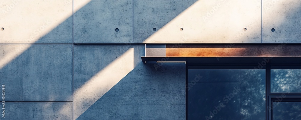 Aufkleber sunlight creating geometric shadows on modern building facade
