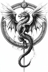 Obraz premium Mystischer Drache schwebt majestätisch im ovalen Rahmen