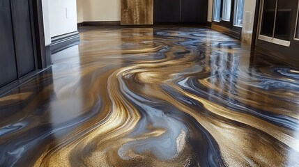 elegant metallic swirl epoxy flooring with soft color transitions and glossy finishes for sophisticated homes