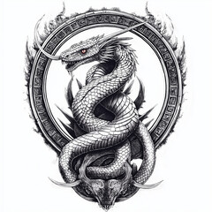 Obraz premium Schlangensymbol im eleganten Rahmen mit kunstvollem Design 