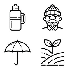 Park Flat Icon Set Isolated On White Background