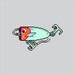 Pixel art illustration Fishing Lure. Pixelated Fishing Bait. Fishing Lure Bait Rod Icon pixelated for the pixel art game and icon for website and video game. old school retro.

