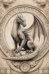 Dramatischer Drache schwebt majest&auml;tisch durch einen mystischen Rahmen

