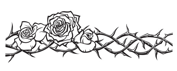 black crown of thorns with bouquet of roses isolated on white background