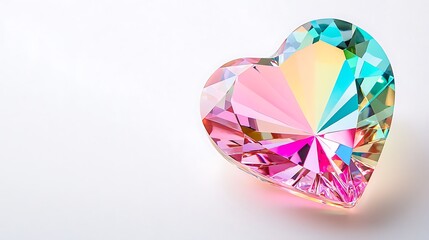 Fototapeta premium Sparkling Rainbow Heart Gemstone on White Background