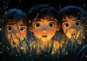 Children Curious about Insect Nest in Tall Grass Exploring Nature and Learning about Ecology and Biology