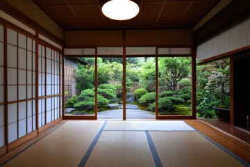 Tranquil Japanese Garden View from Minimalist Room