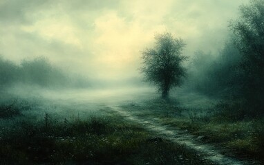 Fototapeta premium Misty Ethereal Landscape with Surrealism and Dreamlike Atmosphere
