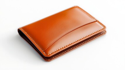 Stylish Cognac Leather Wallet Business Card Holder with Accent Stitching on a Clean Surface