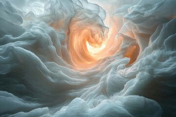 water vortex swirling on textured white fabric surface cleaning dirt with ethereal light in dreamlike atmosphere