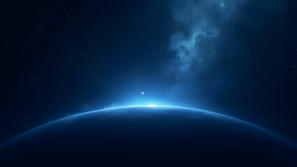 Dark Sapphire Blue to Deep Space Black Gradient with Celestial Glow & Twinkling Light Specks &ndash; Cosmic Night Sky Aesthetic