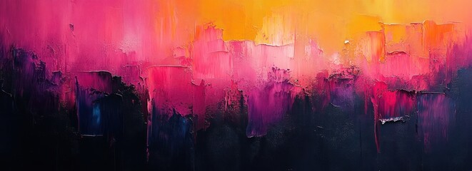 Fototapeta premium Vibrant Abstract Painting with Bold Strokes in Pink Purple and Orange High Contrast Texture