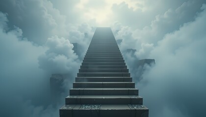 Stairway to Heaven Rising Through Clouds with Spiritual Hope Concept