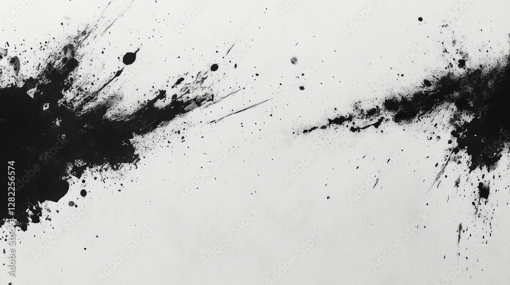 Poster monochrome ink splatter background on textured paper