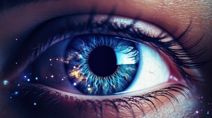 Mesmerizing blue eye with intricate details and mystical light effects