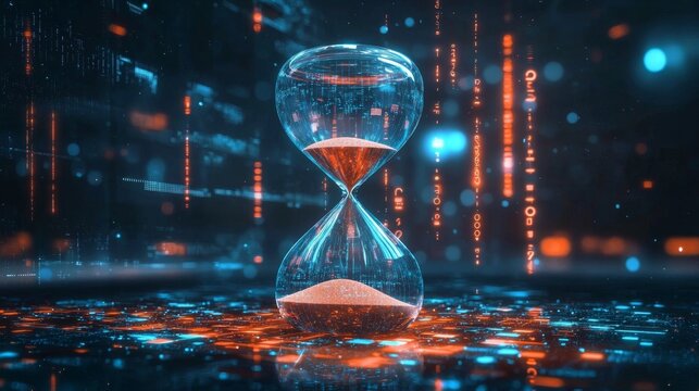 Visualizing electronic waste through a pixelated hourglass.