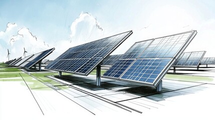Detailed architectural plan for a solar panel farm project.