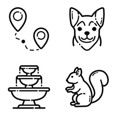 Park Flat Icon Set Isolated On White Background