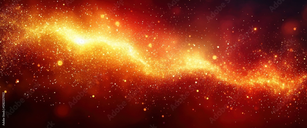 Poster abstract golden star sparkling in red background with bokeh and light effects for christmas celebrat