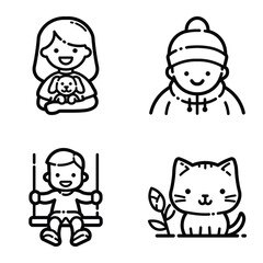 Park Flat Icon Set Isolated On White Background