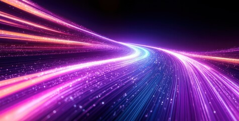 Neon Light Trails Futuristic Urban Motion Abstract 3D Rendering Dynamic Speed Transportation Night City Highway