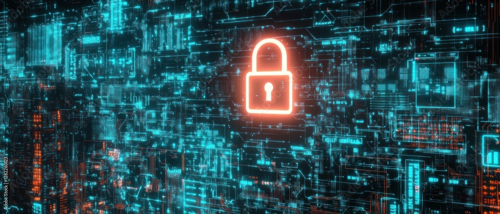 Aufkleber Cybersecurity Hack Attack on Microchip Data Processing in Digital Network Cyberpunk Illustration