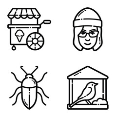 Park Flat Icon Set Isolated On White Background