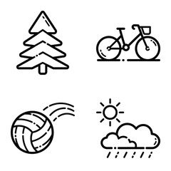 Park Flat Icon Set Isolated On White Background
