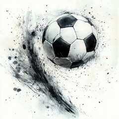 Soccer Ball in Motion Watercolor Painting Sport Illustration Art