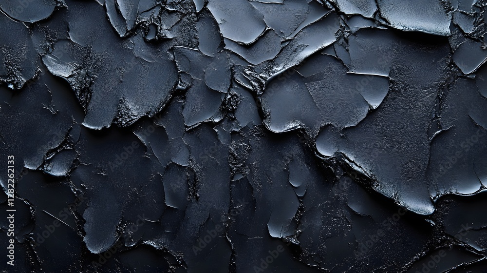 Poster close-up abstract image of a dark, textured surface. the dominant colors are deep blue and black, cr