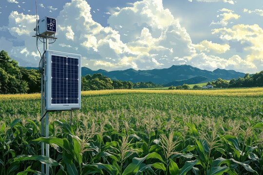 Solar Powered Weather Station in Cornfield with Smart Farming Technology for Climate Monitoring