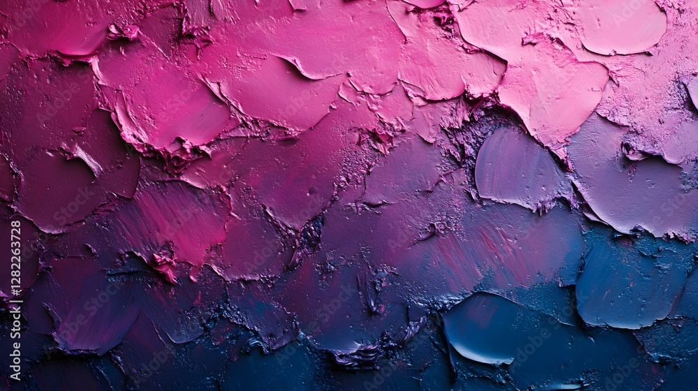 Aufkleber Close-up view of an abstract paint texture with a gradient transition from pink to blue. Abstract Pink and Blue Gradient Paint Texture