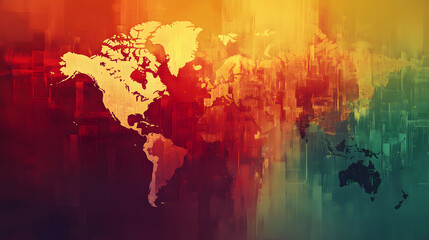 Obraz premium World map appearing on grunge colorful abstract background with digital painting