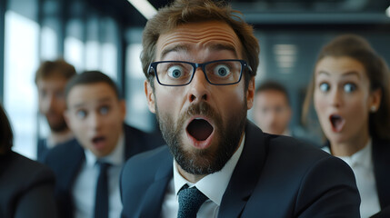 Business people having shocking reaction looking at something astonishing