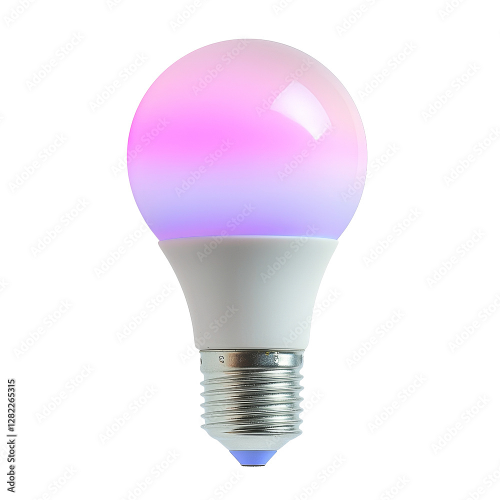 Poster colorful LED light bulb with gradient of pink and purple hues, perfect for creating vibrant atmosphere in any space