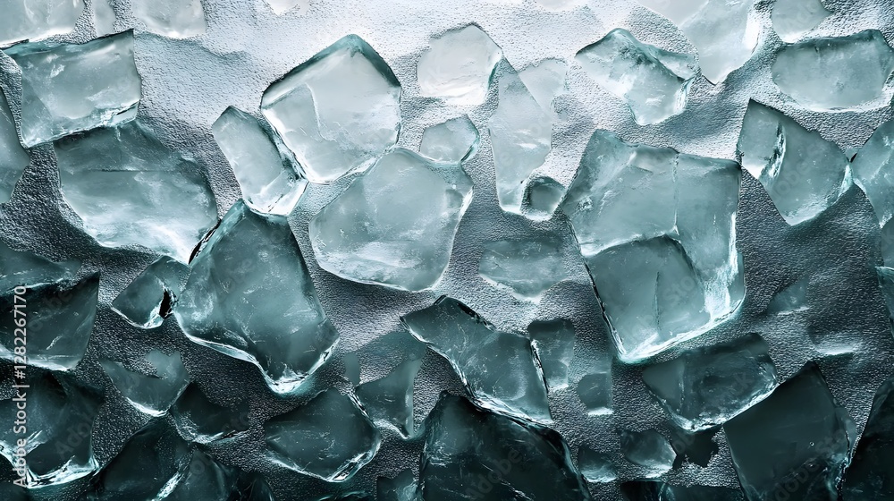 Aufkleber Close-up shot of many teal ice chunks creating an abstract background. Perfect for design projects. Abstract Teal Ice Chunks Background Texture