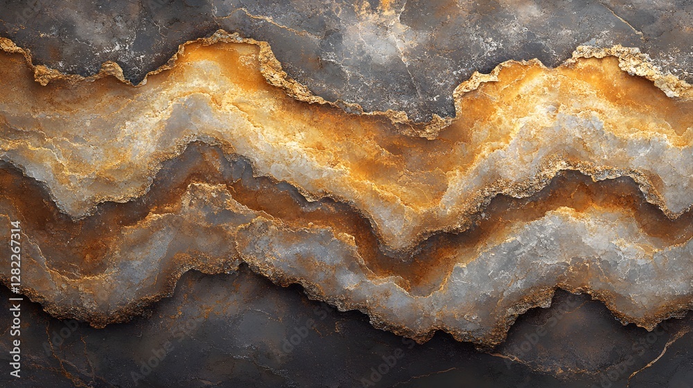 Poster close-up view of an abstract stone texture with golden and gray veins. the image shows intricate pat
