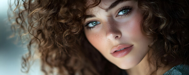 Fototapeta premium Beautiful woman with curly hair posing for beauty portrait