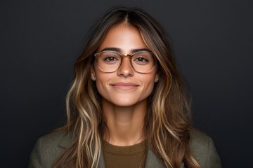 Obraz premium Successful female entrepreneur smiling and wearing stylish glasses