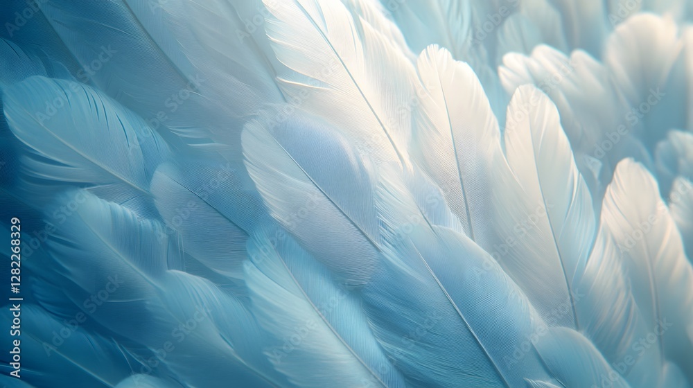 Aufkleber close-up of soft, blue feathers, creating a serene and tranquil atmosphere. light and shadow play ac