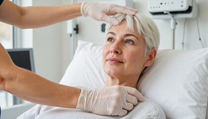 Fototapeta premium Patient receiving care from a nurse in a hospital room