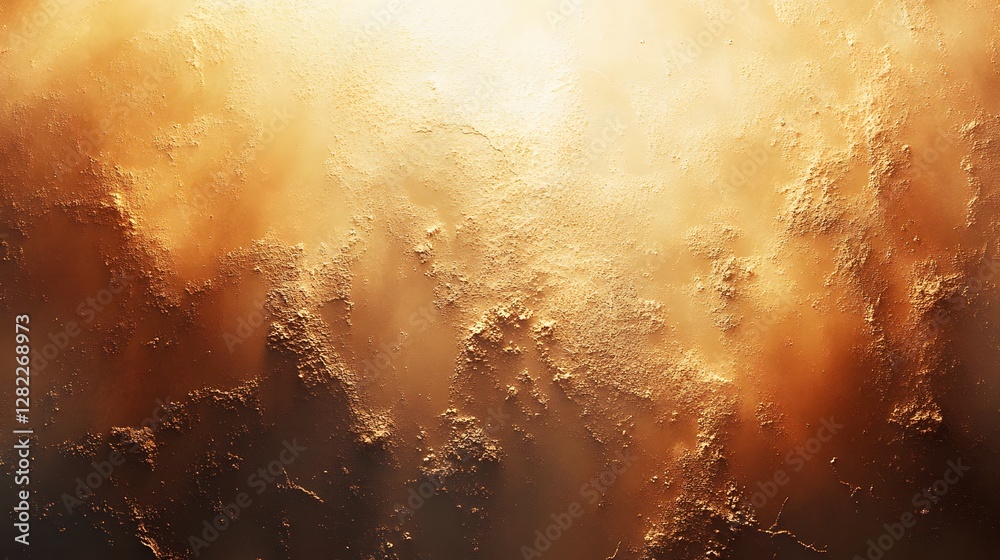 Poster abstract image depicting a golden, textured planetary surface. the colors range from deep browns to 