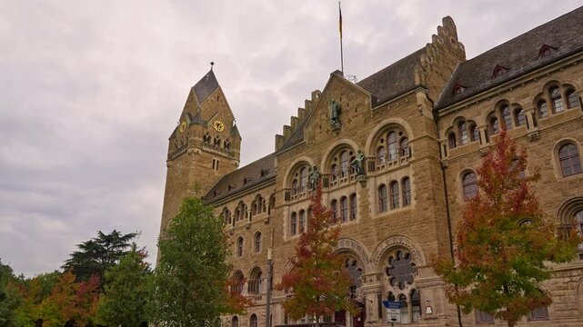 Court of Appeal, or Oberlandesgericht, in downtown Koblenz with the autumn leaves on the trees changing color, Rhine Valley Germany