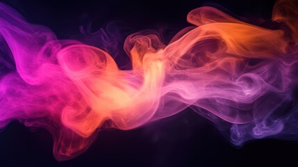 Obraz premium Dark smoke swirls and flows like a wave of fire against a black backdr,Orange and pink flowing smoke on black background with 