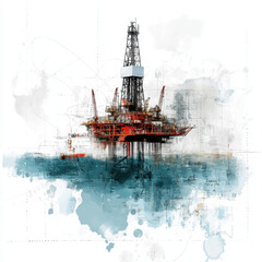 Drilling Platform in Ocean with Colorful Abstract Background Effects