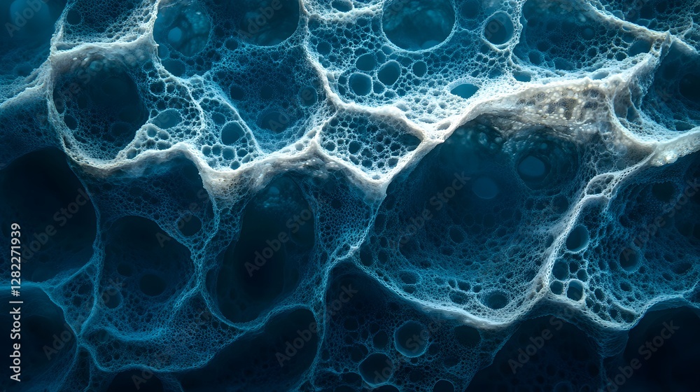 Aufkleber close-up image of blue ocean foam with intricate bubble formations. abstract and detailed nature pho